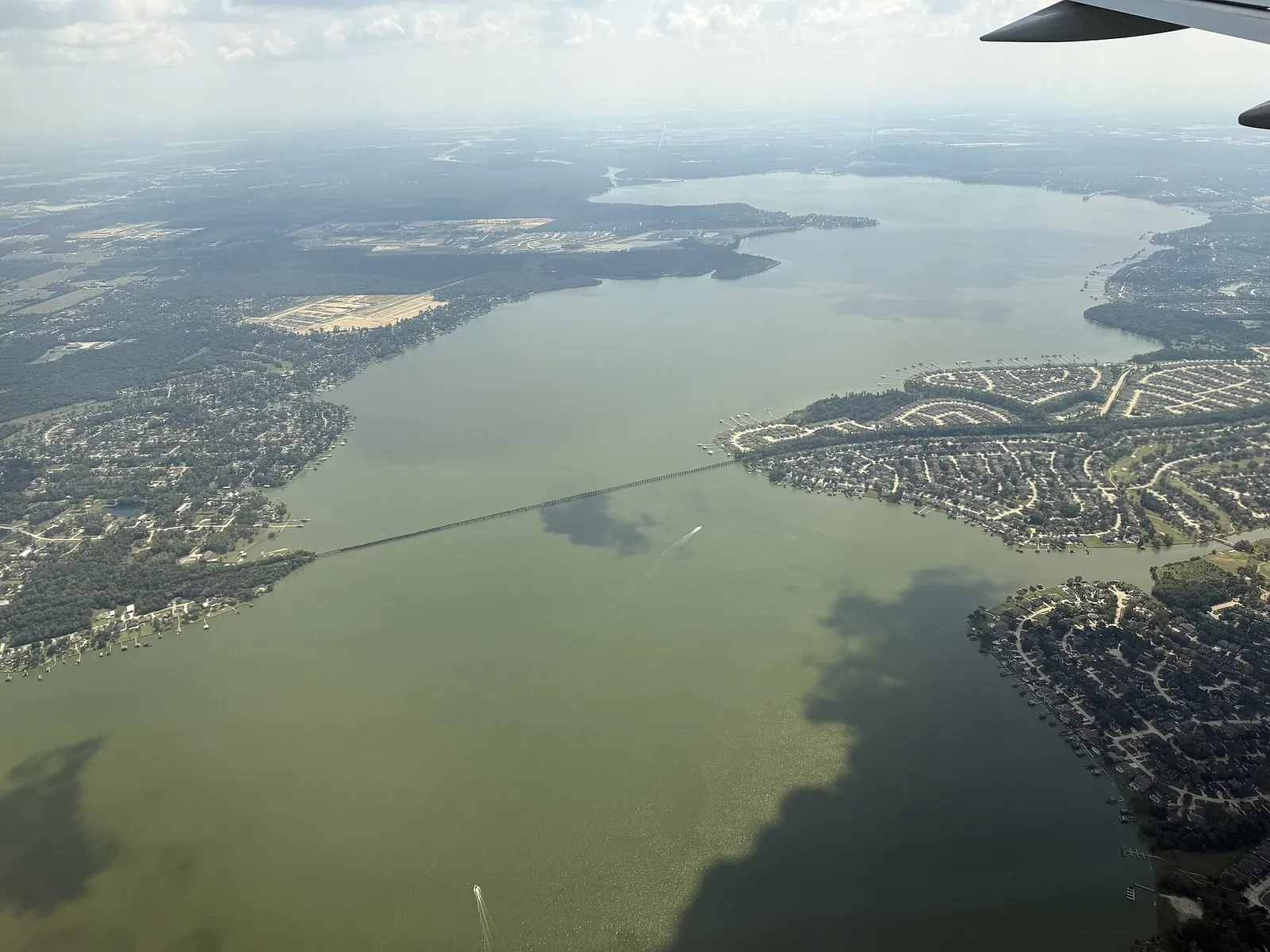 An aerial view south across Lake Houston.