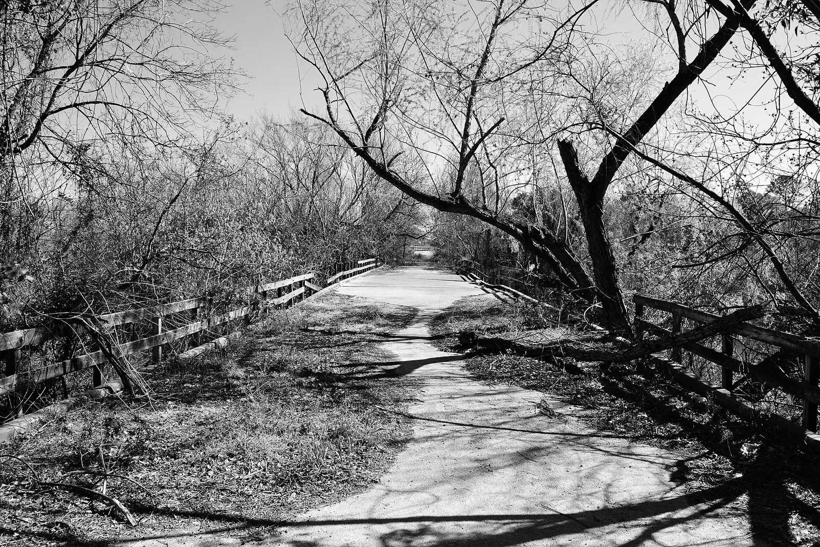 An old timber bridge over a channel of Sims Bayou on Park Place Blvd.